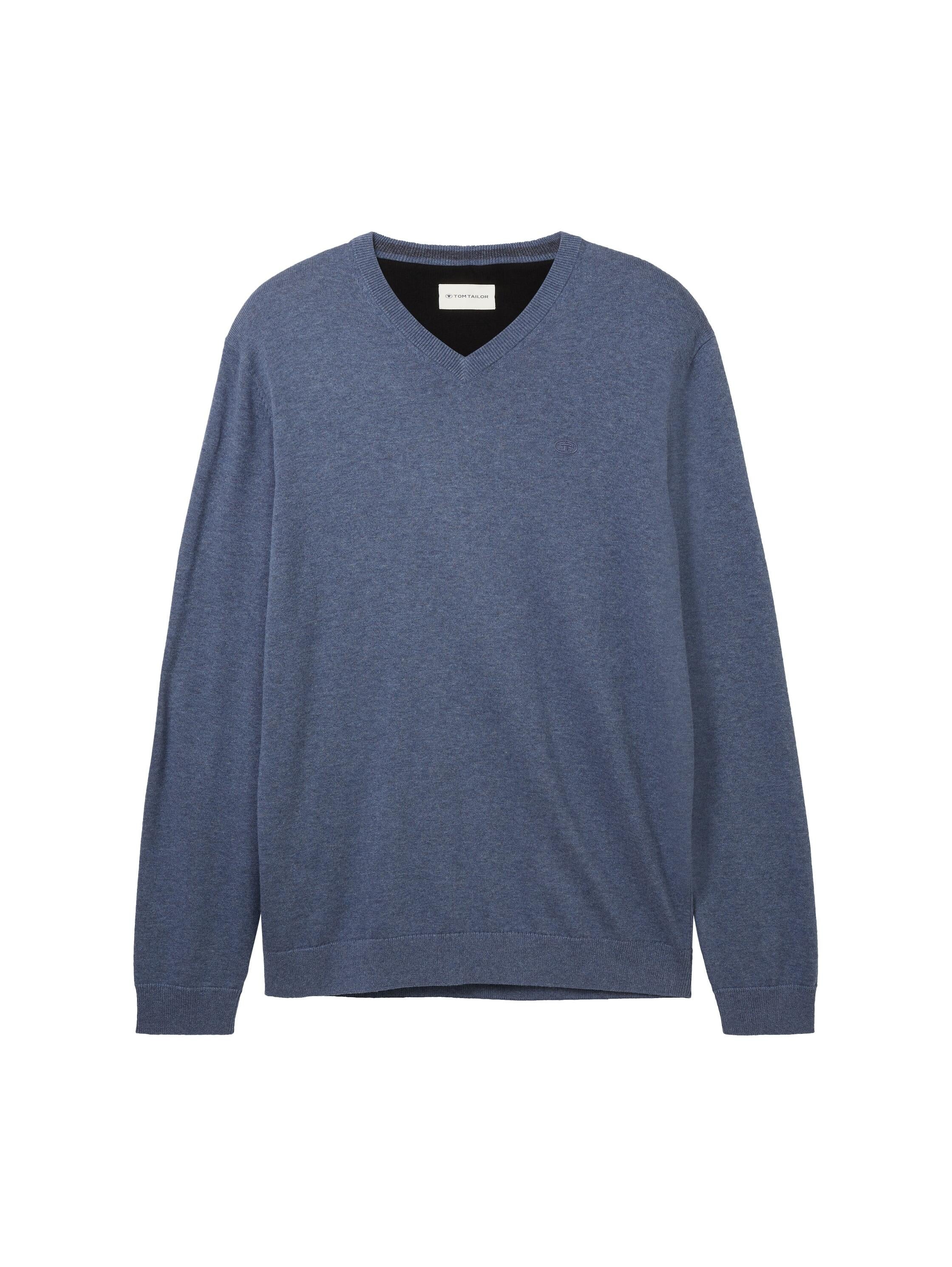 Strickpullover mit V-Ausschnitt - 18964-vintage indigo blue mela - Blau