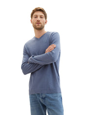 Strickpullover mit V-Ausschnitt - 18964-vintage indigo blue mela - Blau