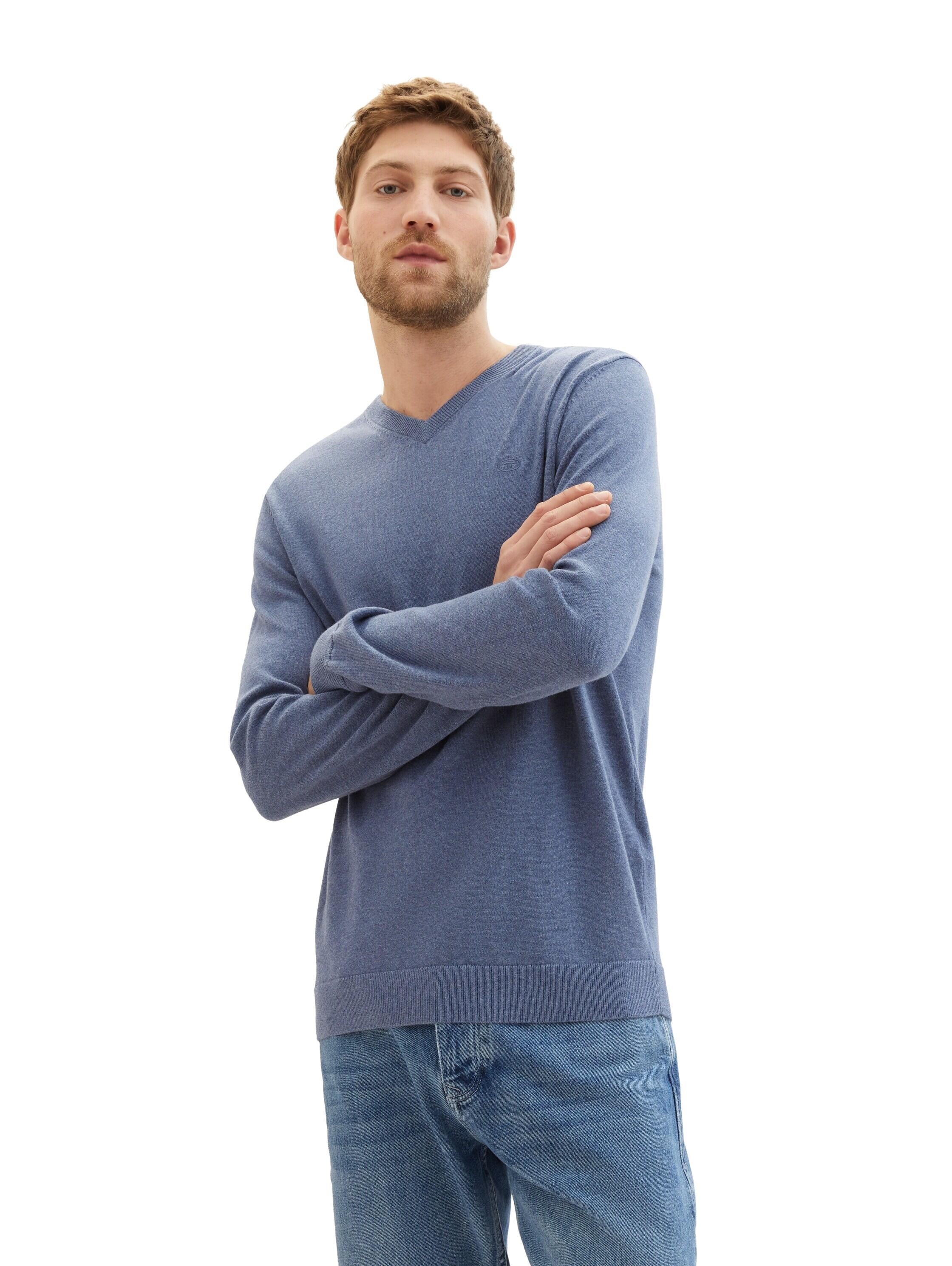 Strickpullover mit V-Ausschnitt - 18964-vintage indigo blue mela - Blau