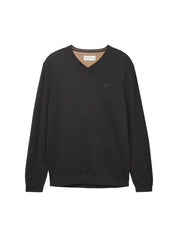 Strickpullover mit V-Ausschnitt - 10617-Black Grey Melange - Schwarz