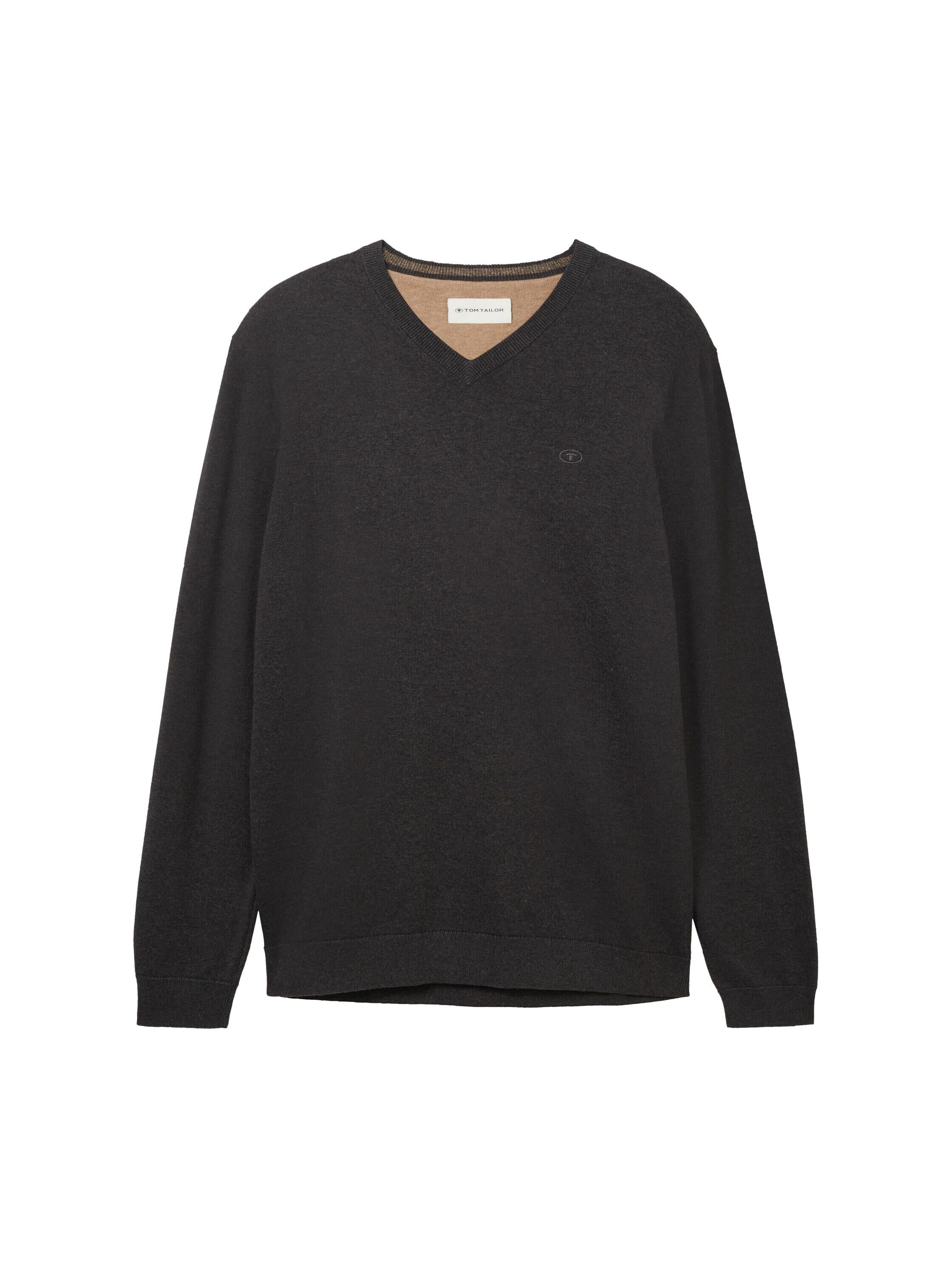 Strickpullover mit V-Ausschnitt - 10617-Black Grey Melange - Schwarz