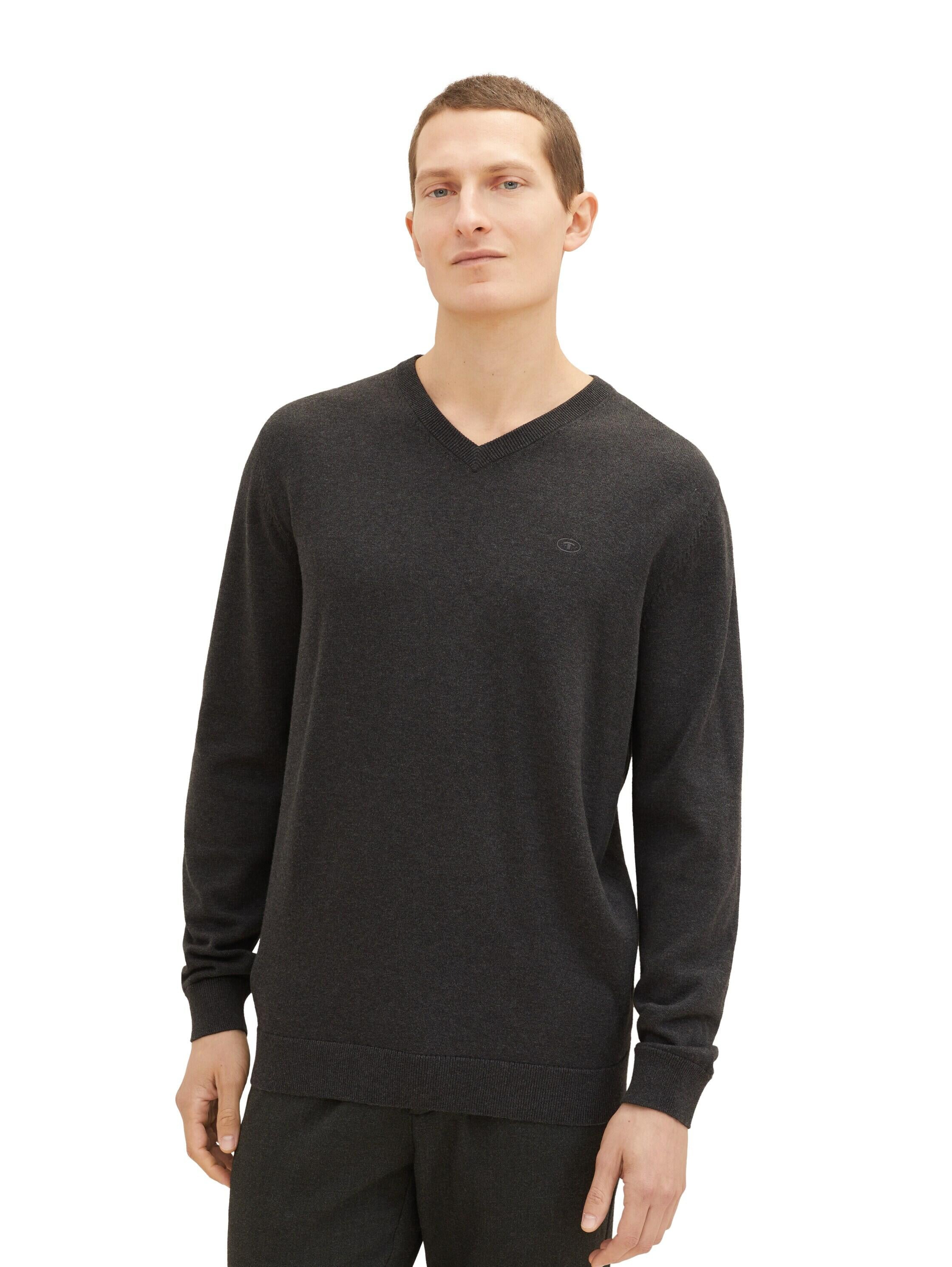 Strickpullover mit V-Ausschnitt - 10617-Black Grey Melange - Schwarz