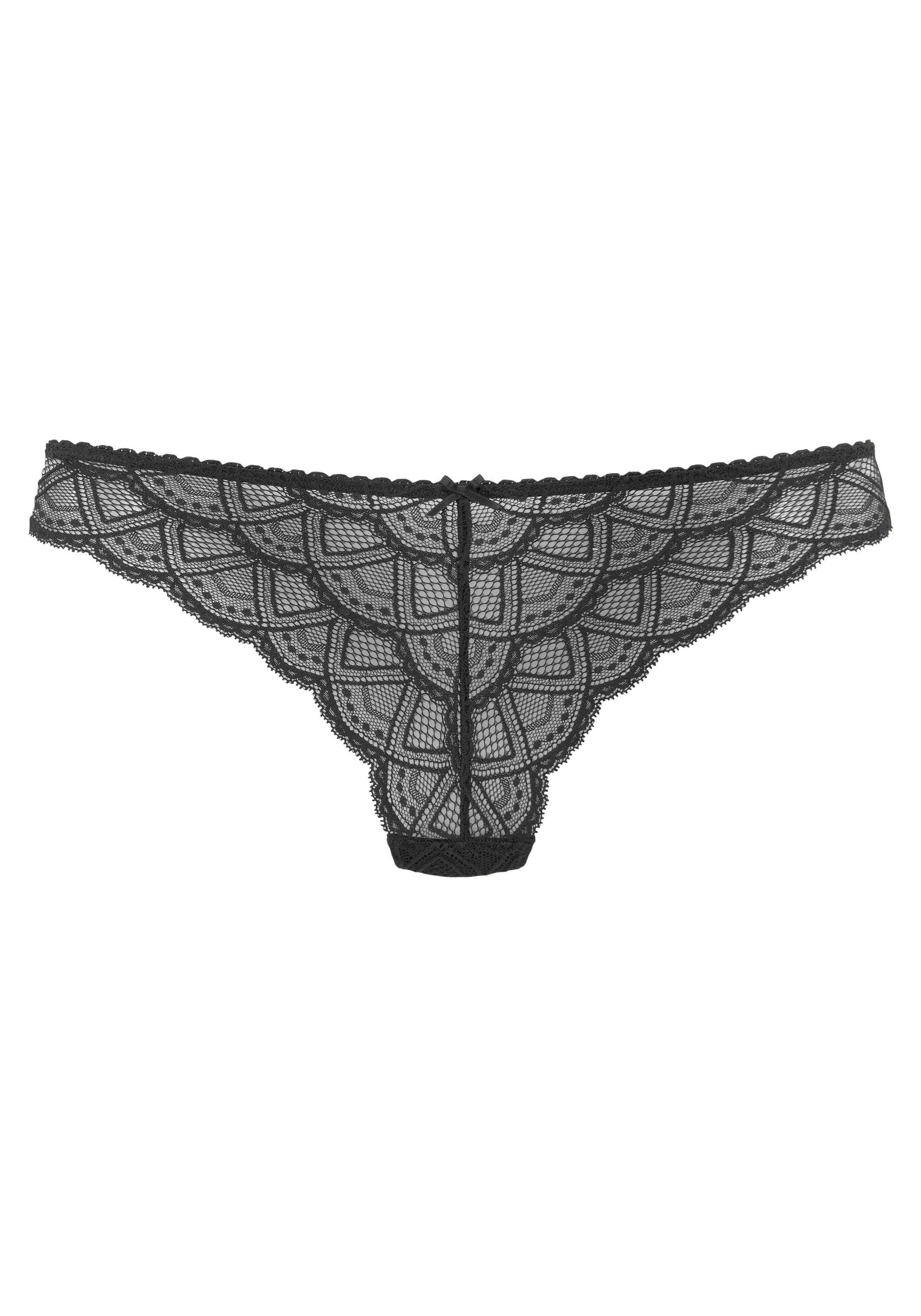 String mit Spitze - 4215-black - Schwarz