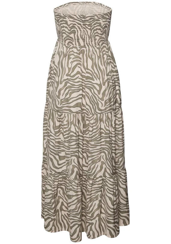 Bandeaukleid Maxi aus - 2174-khaki-beige - Grün