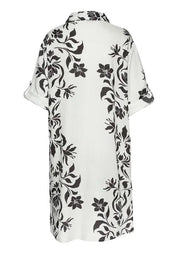 Hemdblusenkleid Mini aus Viskose - 25920-beige-schwar - Schwarz | Weiß