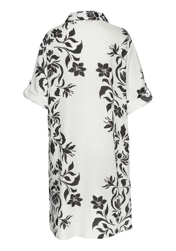 Hemdblusenkleid Mini aus Viskose - 25920-beige-schwar - Schwarz | Weiß