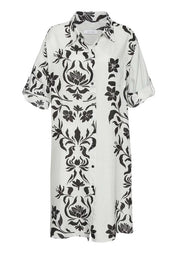 Hemdblusenkleid Mini aus Viskose - 25920-beige-schwar - Schwarz | Weiß