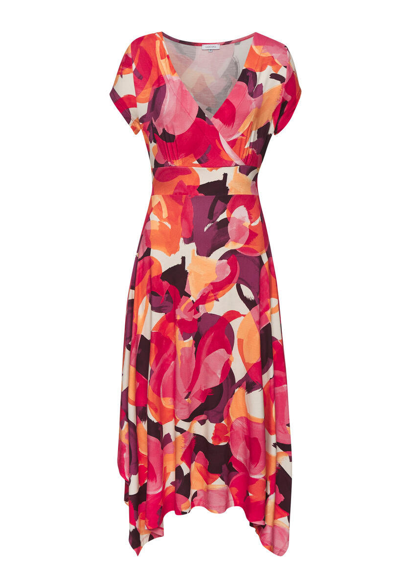 Sommerkleid Midi aus Viskose - 7540-rot bedruckt - Rot