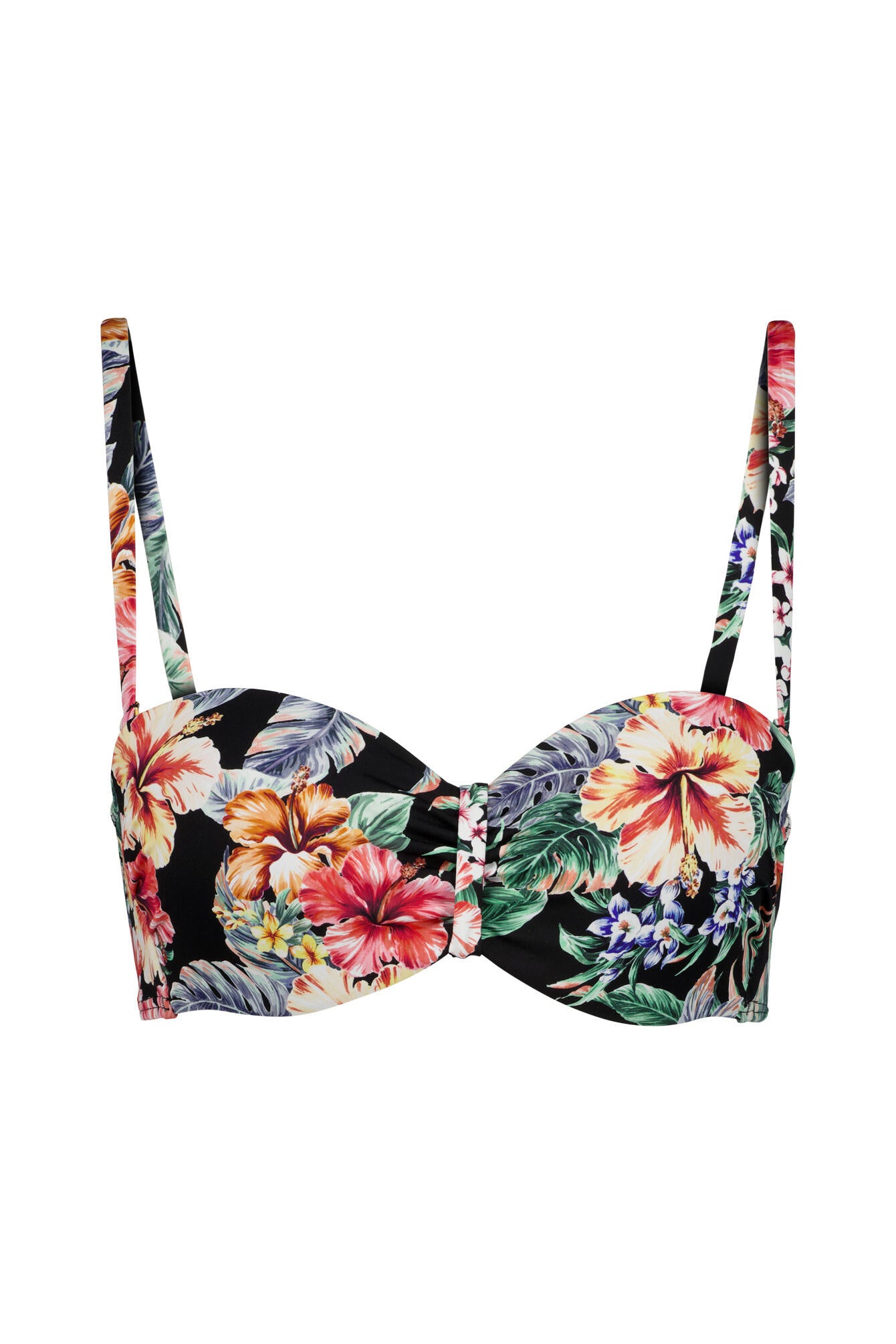 Bikini-Top floral mit Bügel - 863-black print - Schwarz