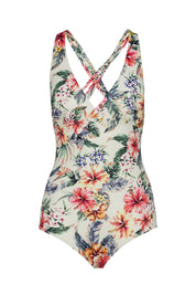 Badeanzug floral - 9079-creme print - Weiß