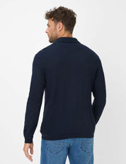 Sweatjacke mit Polokragen - 23-navy - Blau