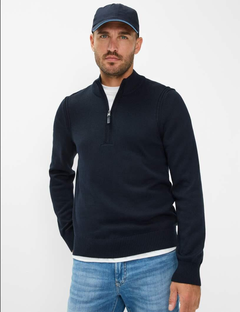 Strickpullover mit Troyerkragen - 23-navy - Blau