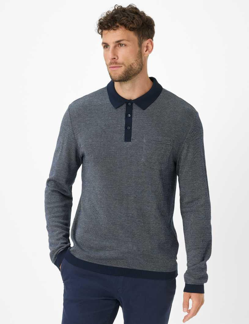 Langarm-Poloshirt PAROS aus Baumwollmix - 23-navy - Blau