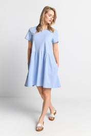 T-Shirt-Kleid aus Baumwolle - 715-cotton blue - Blau