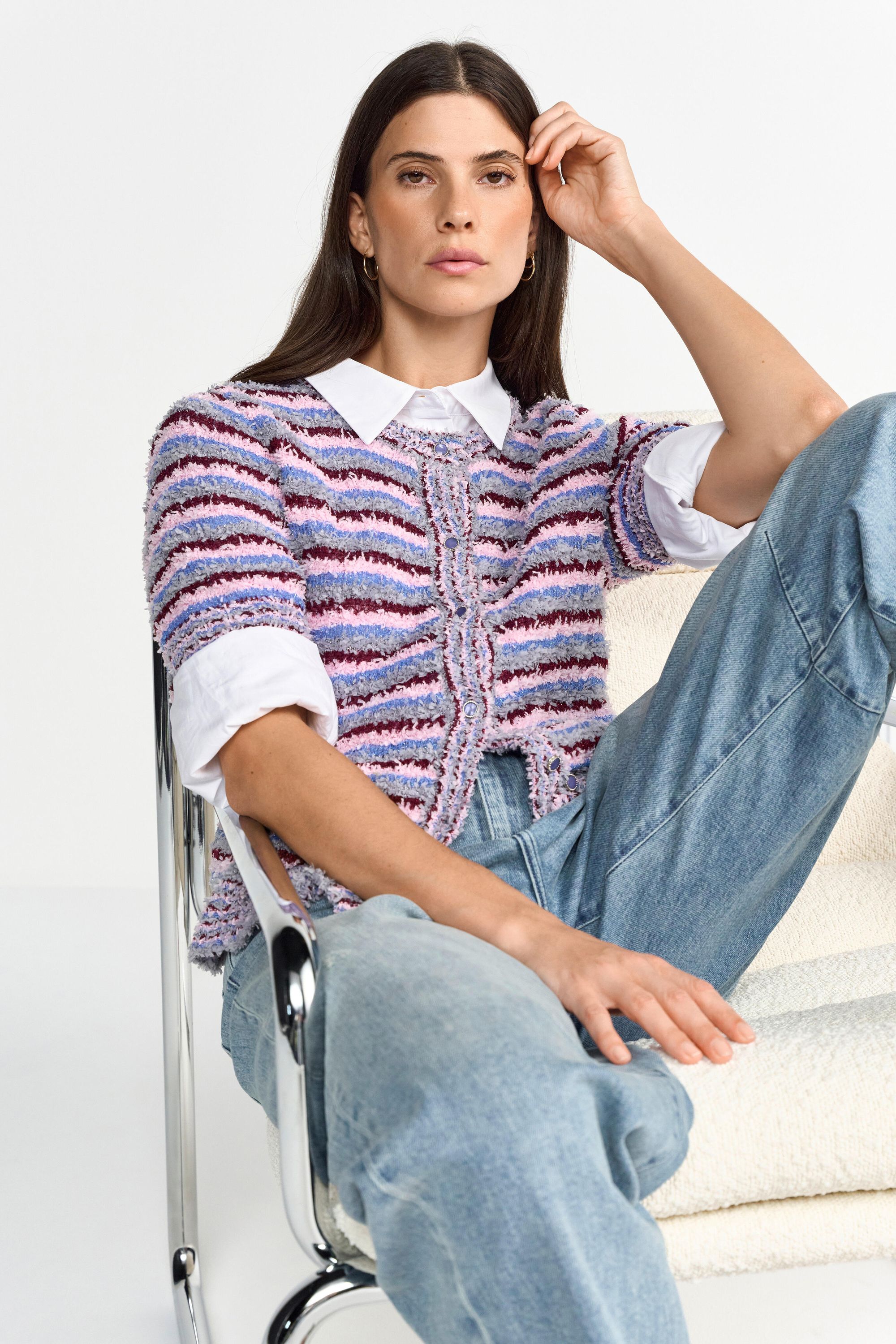 Cardigan gestreift - 606-rosewater - Rosa