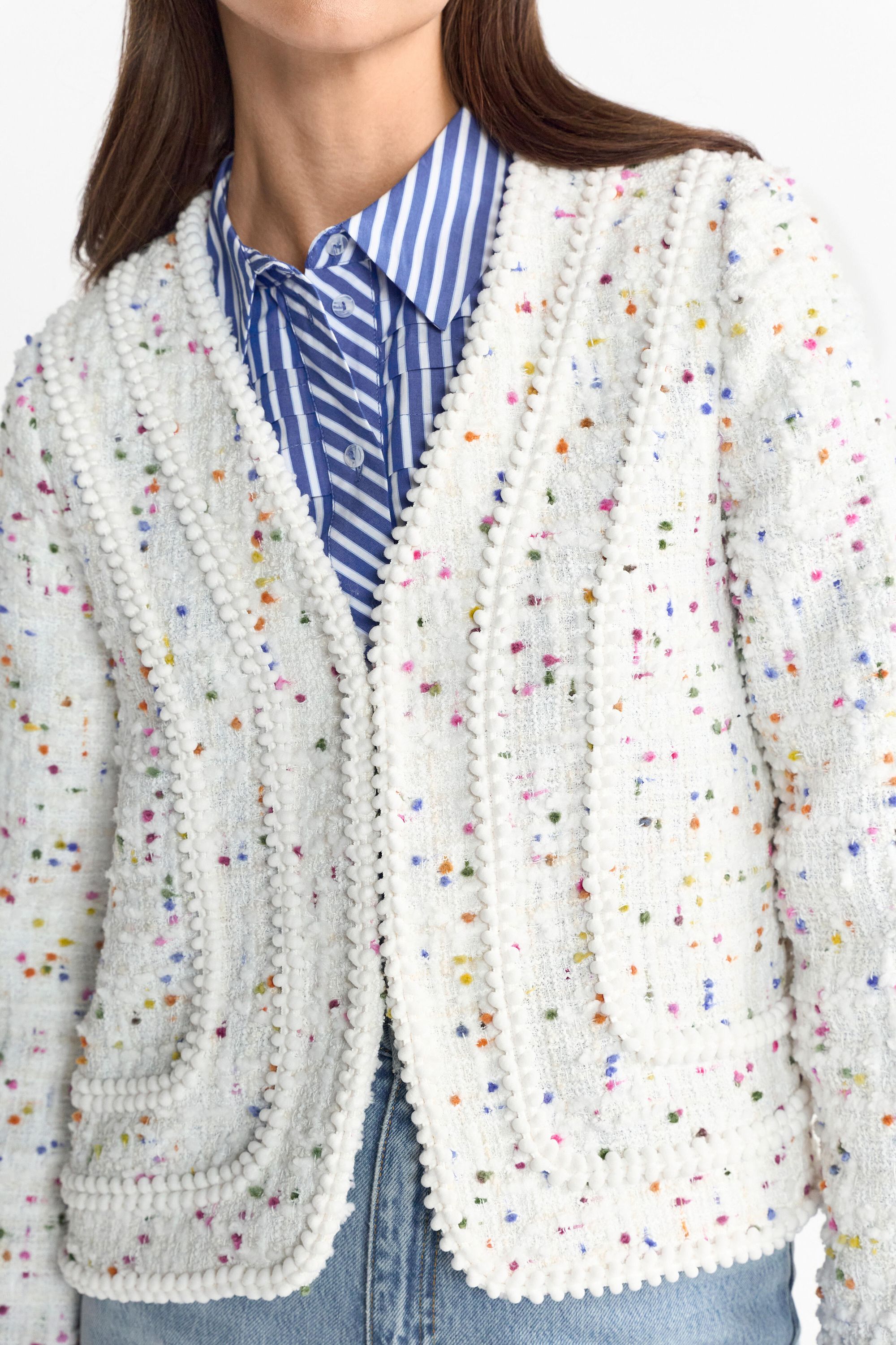 Bouclé-Jacke mit Deko-Tapes - 113-pearl white - Weiß