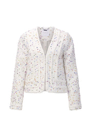 Bouclé-Jacke mit Deko-Tapes - 113-pearl white - Weiß