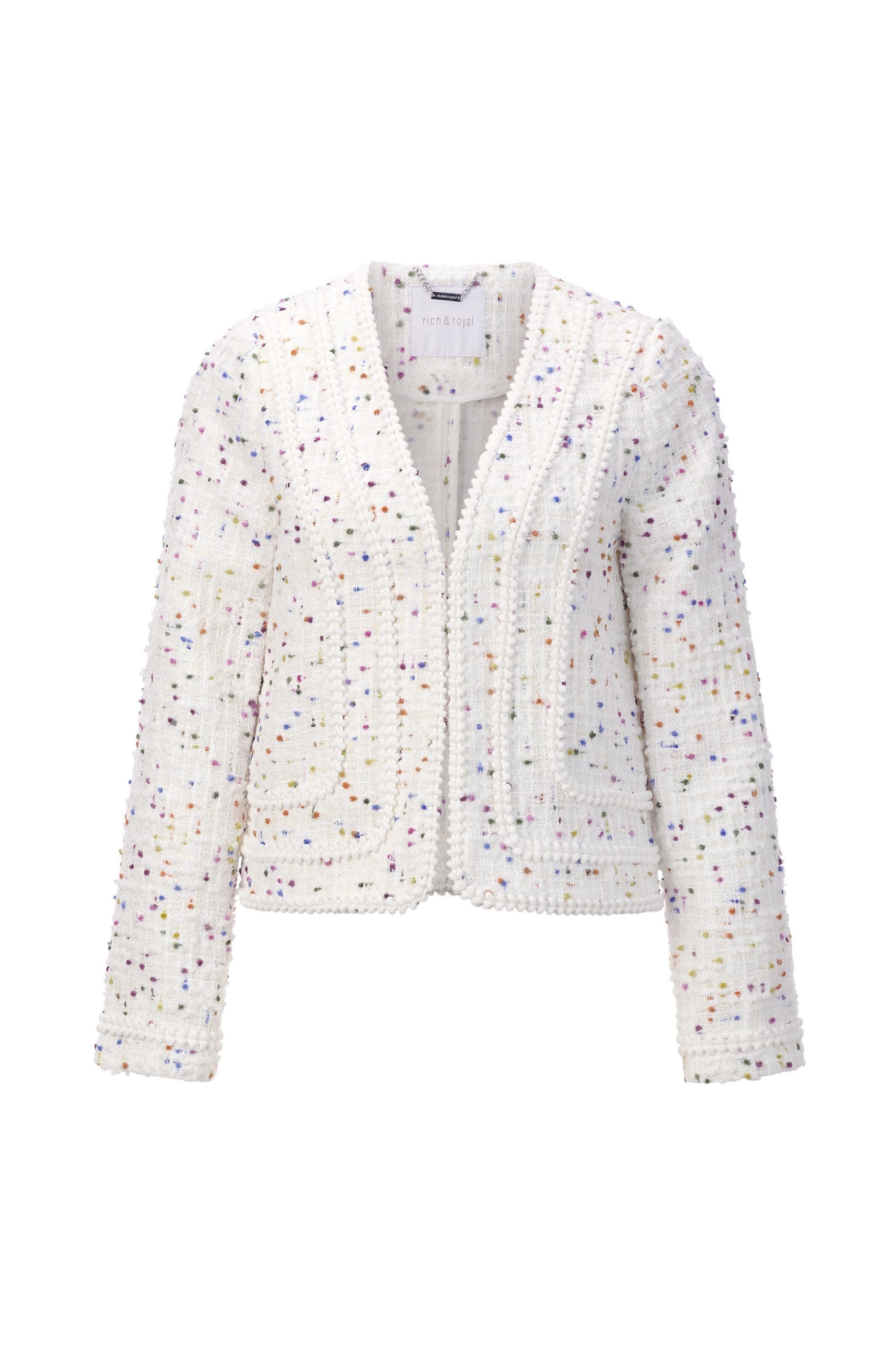 Bouclé-Jacke mit Deko-Tapes - 113-pearl white - Weiß