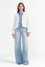 Bouclé-Jacke mit Deko-Tapes - 113-pearl white - Weiß
