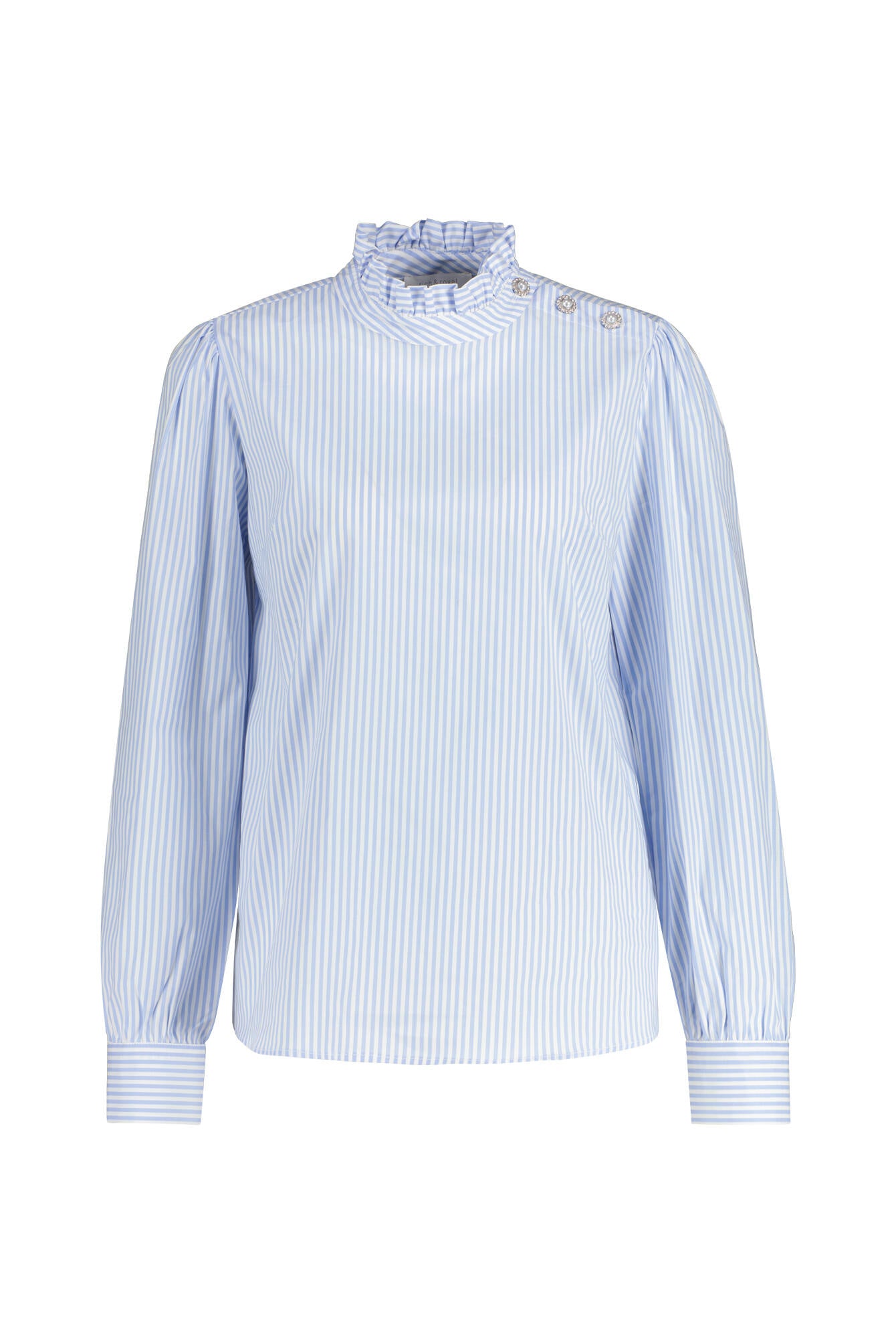 Bluse mit Rüschenkragen - 718-skyway blue - Blau | Weiß