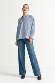 Bluse im Oversize Fit - 781-midnight blue - Blau | Weiß