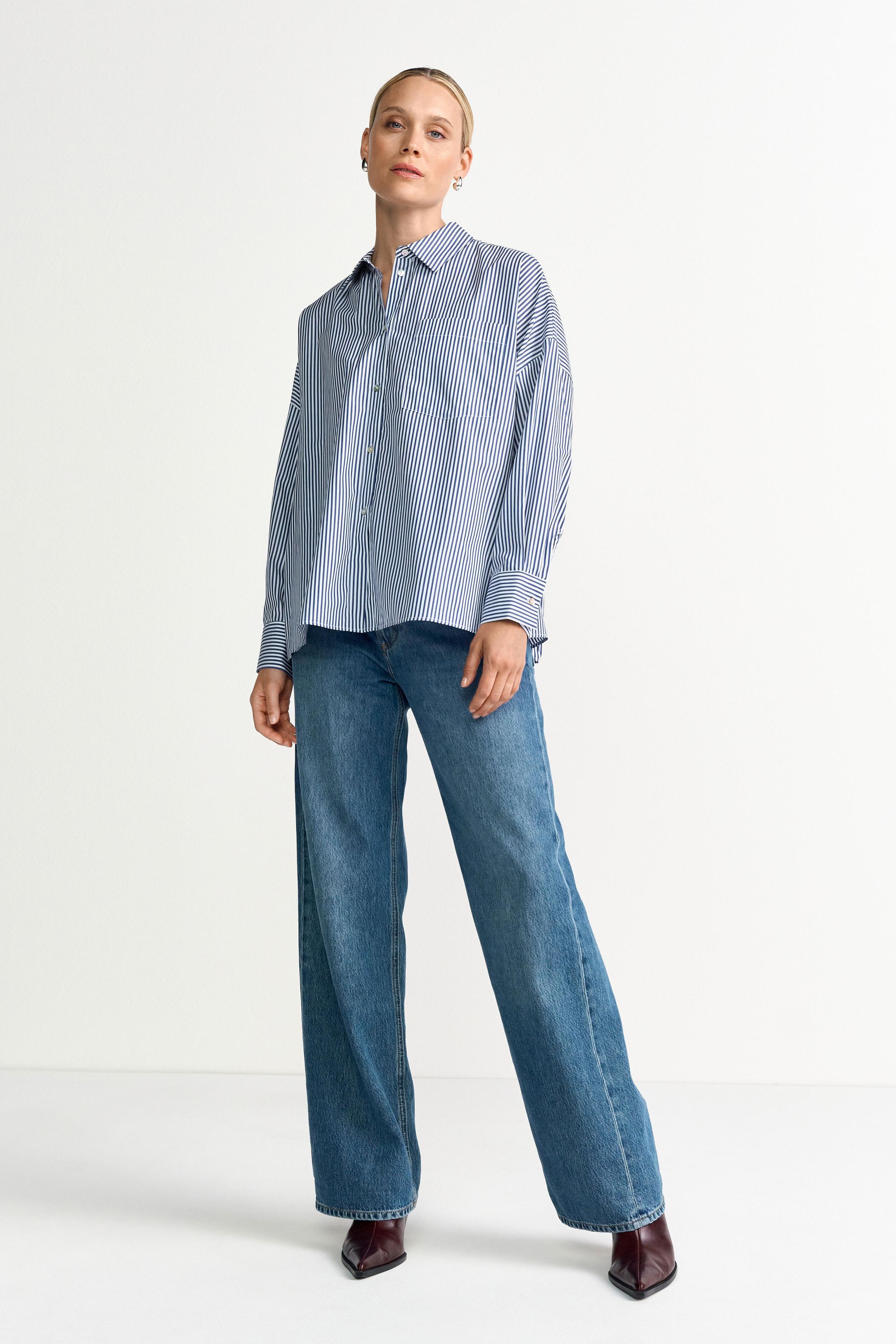 Bluse im Oversize Fit - 781-midnight blue - Blau | Weiß