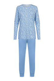 Langer Schlafanzug aus Baumwolle - 1116-blue silk - Blau
