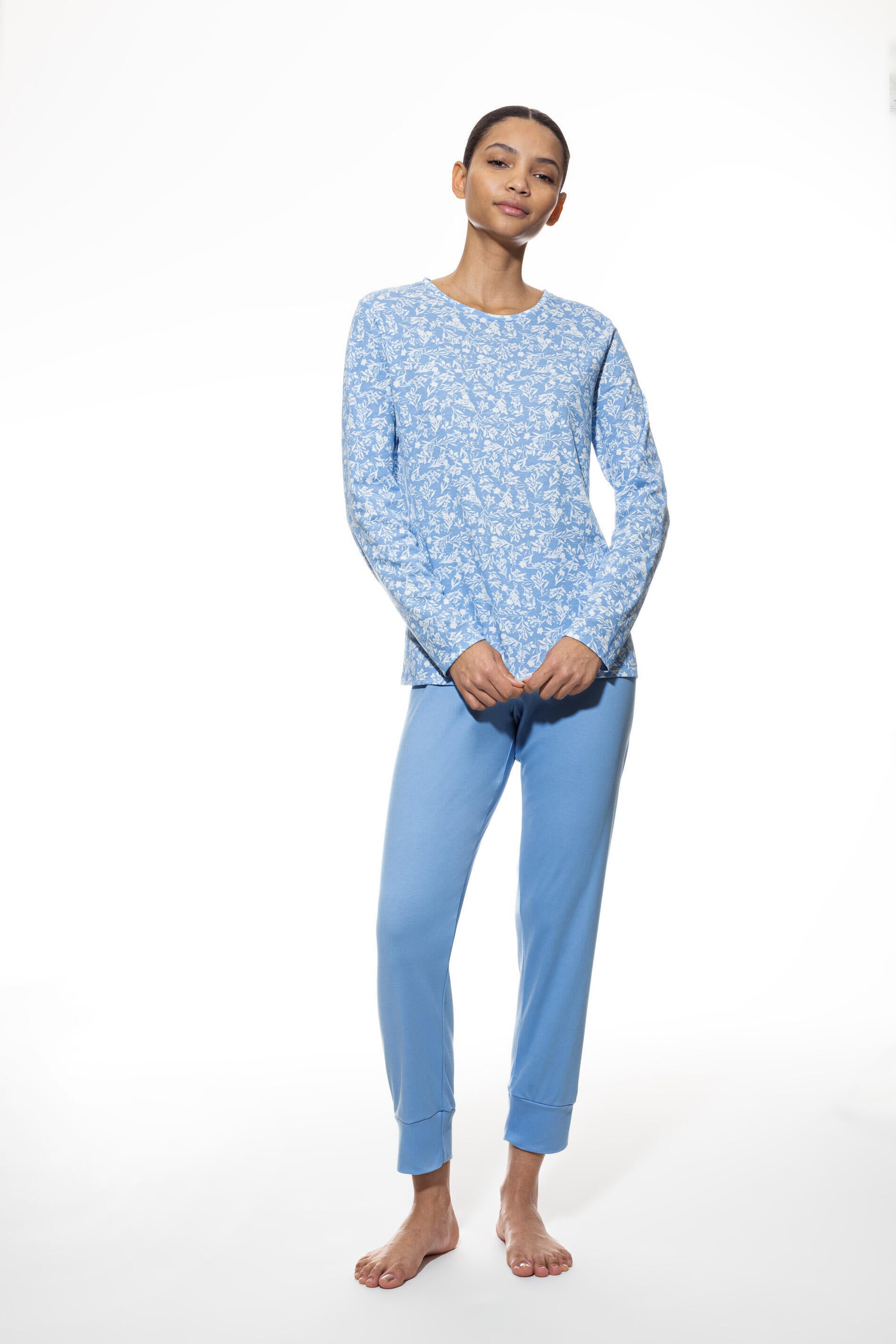 Langer Schlafanzug aus Baumwolle - 1116-blue silk - Blau