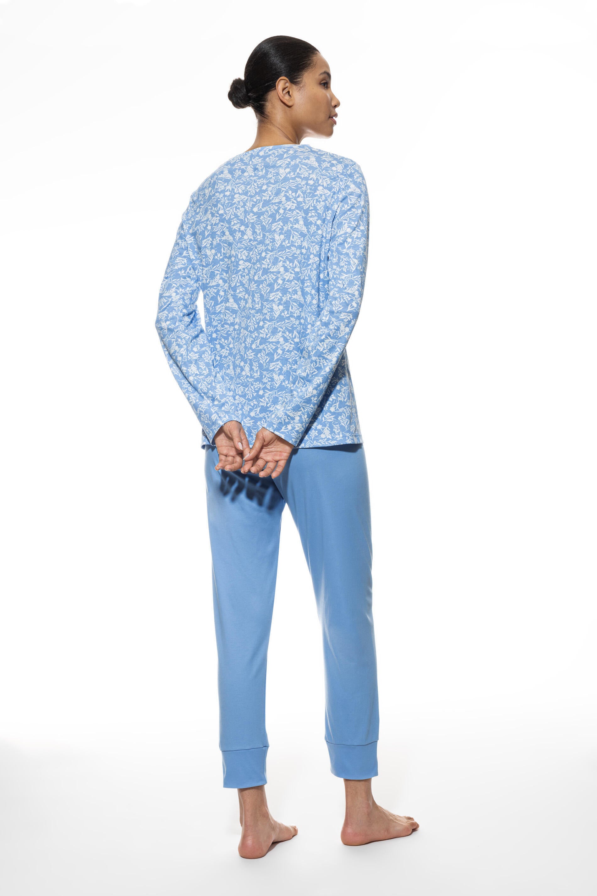 Langer Schlafanzug aus Baumwolle - 1116-blue silk - Blau