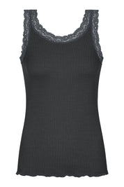 Top mit Spitzen-Details - 515-thunder grey - Schwarz