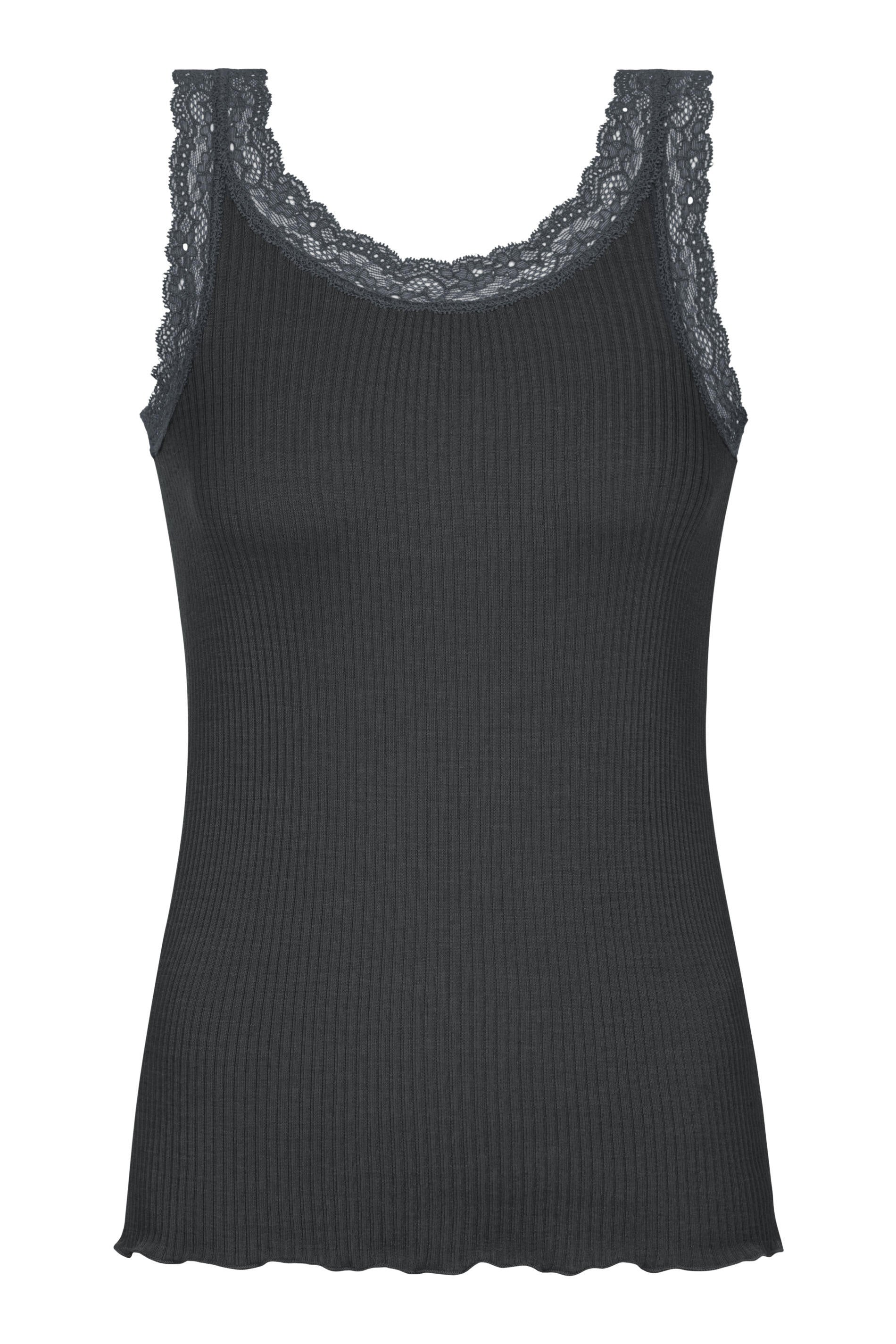 Top mit Spitzen-Details - 515-thunder grey - Schwarz
