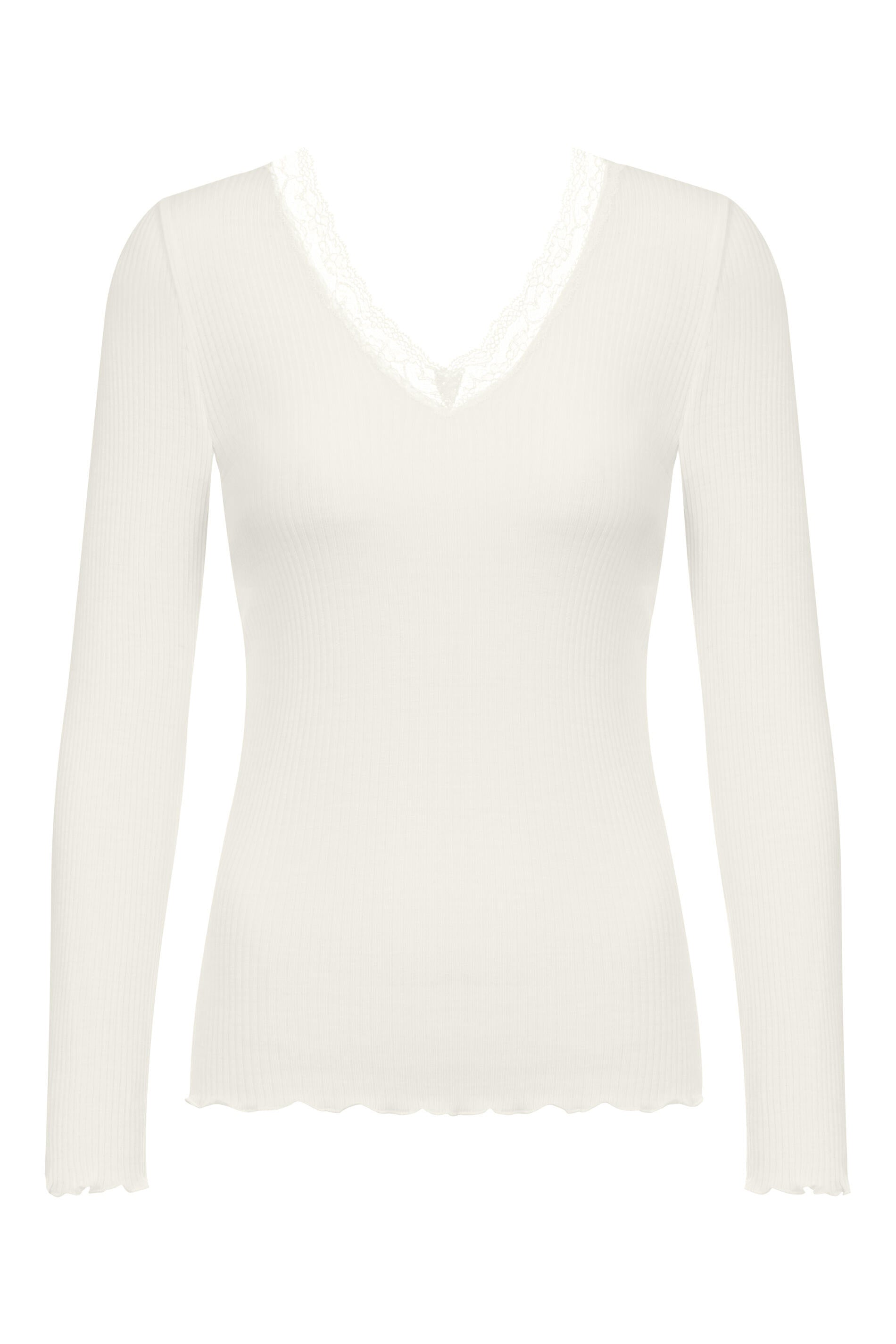 Langarmshirt aus Rippstrick - 1204-oatmilk - Creme