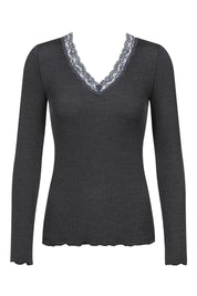 Langarmshirt aus Rippstrick - 515-thunder grey - Schwarz