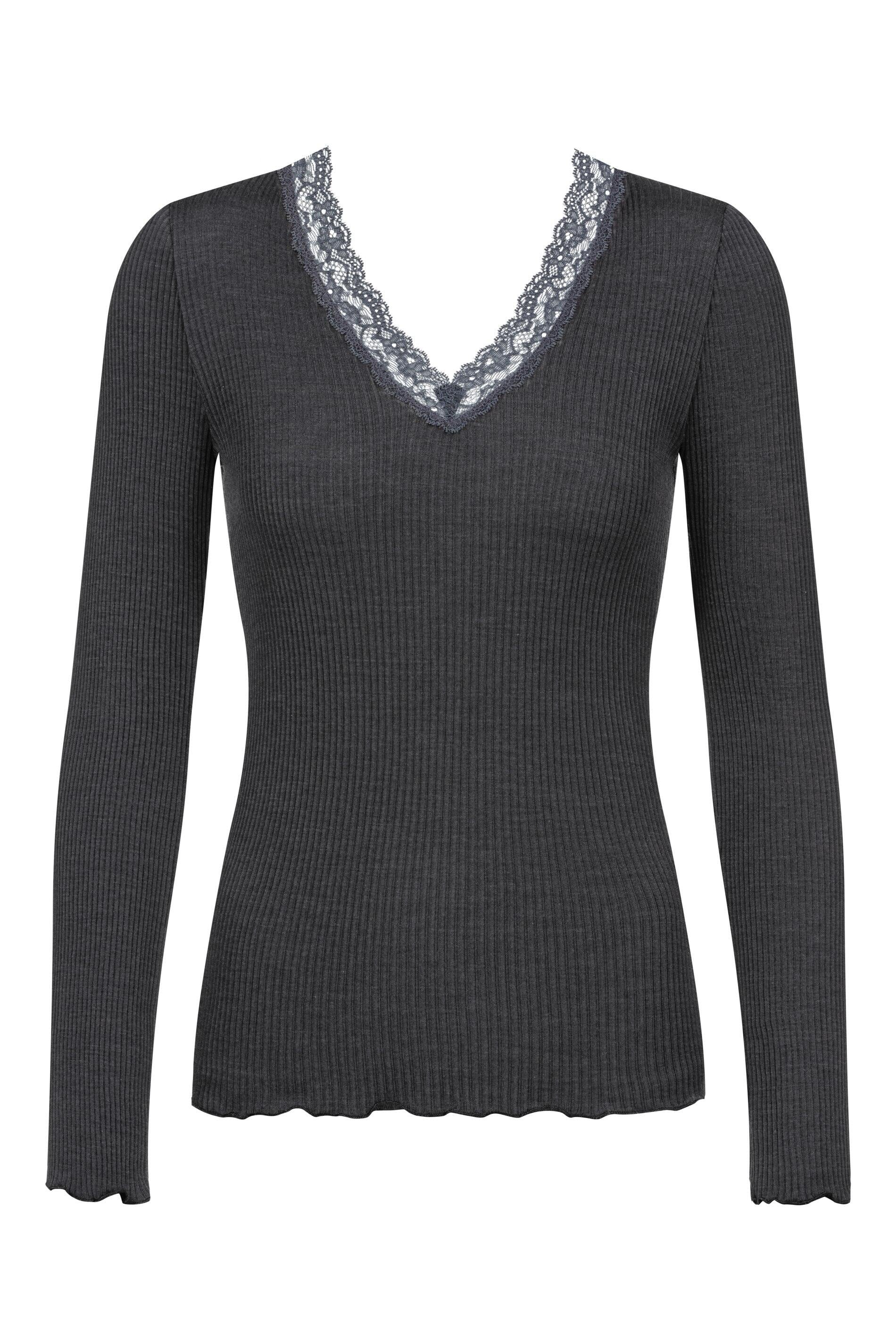 Langarmshirt aus Rippstrick - 515-thunder grey - Schwarz