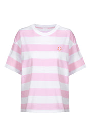 T-Shirt aus Baumwolle - 1718-soft pink - Pink | Weiß