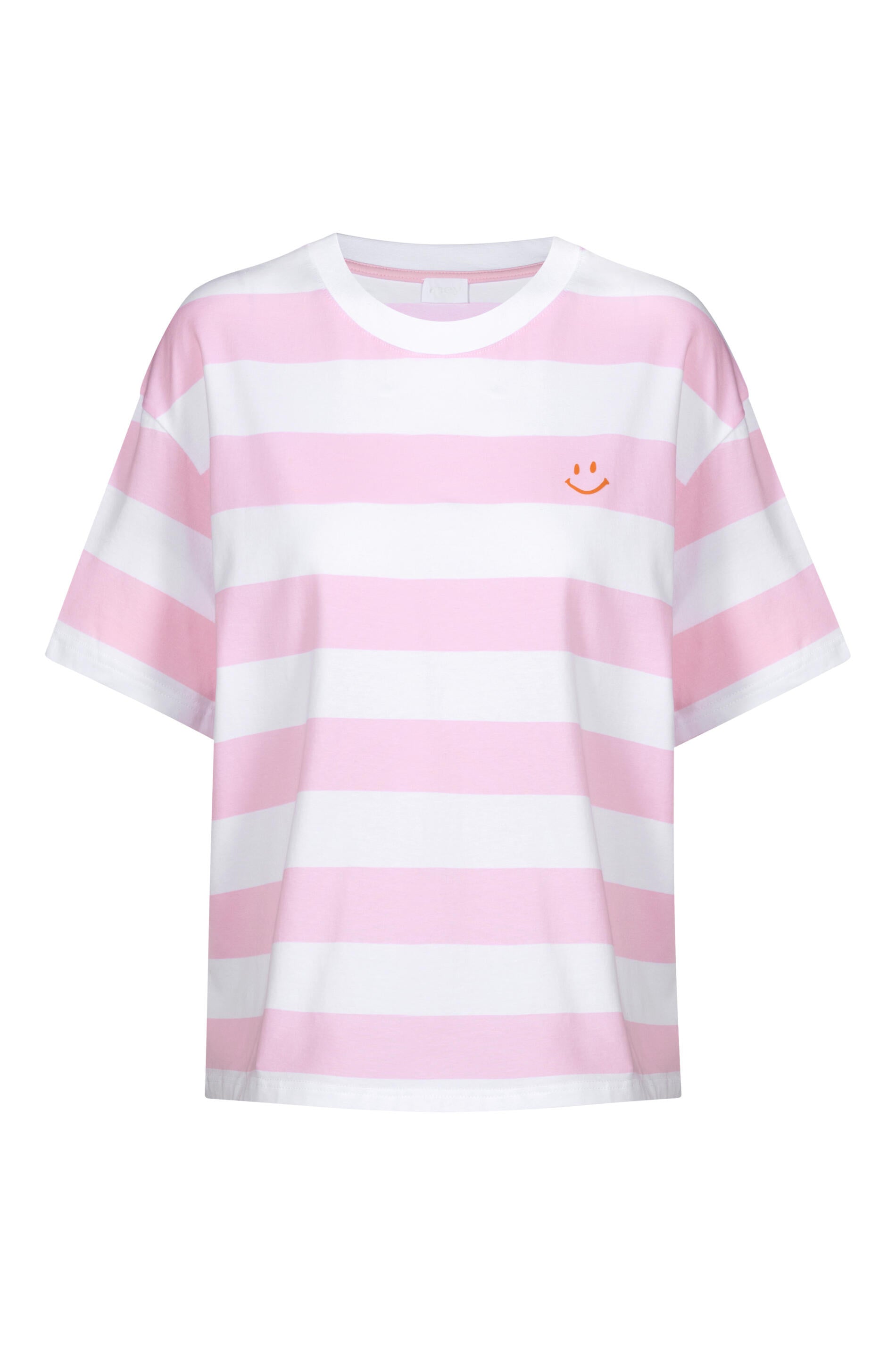 T-Shirt aus Baumwolle - 1718-soft pink - Pink | Weiß