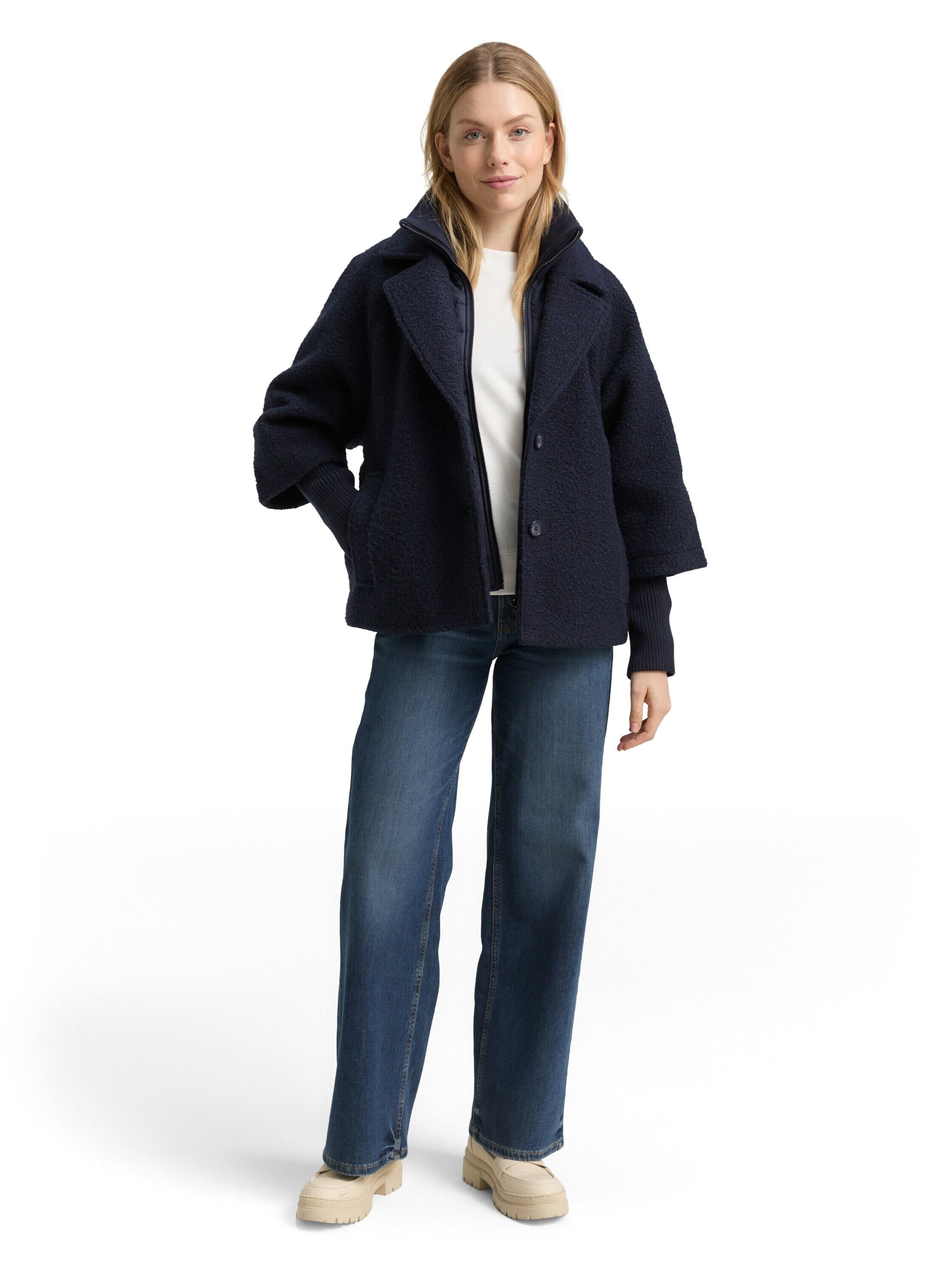 Bouclé-Jacke mit Steppeinsatz - 10668-sky captain blue - Blau