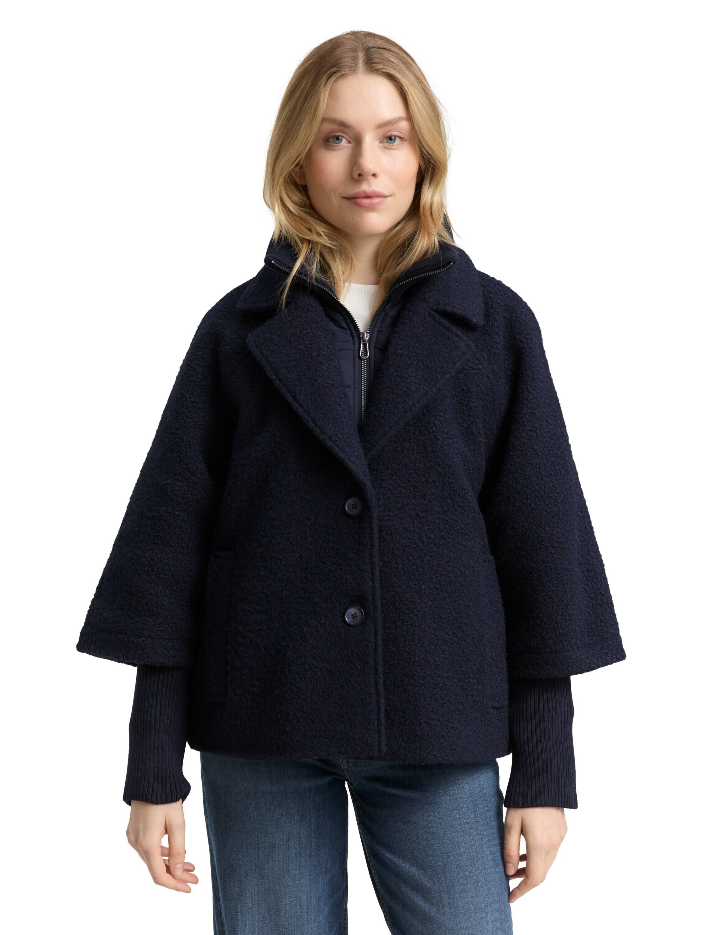 Bouclé-Jacke mit Steppeinsatz - 10668-sky captain blue - Blau