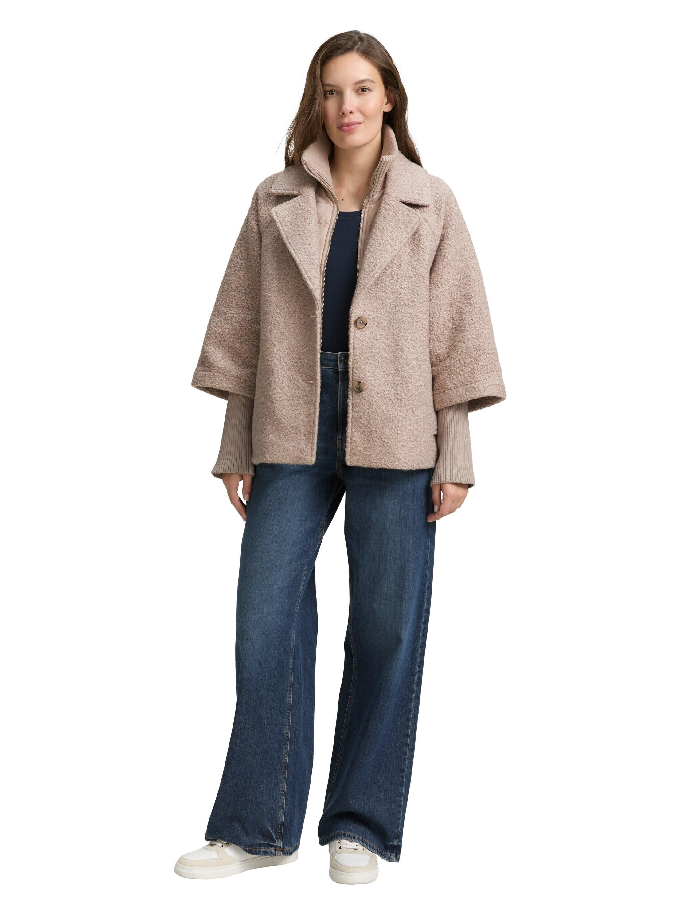Bouclé-Jacke mit Steppeinsatz - 38230-boucle beige melange - Beige
