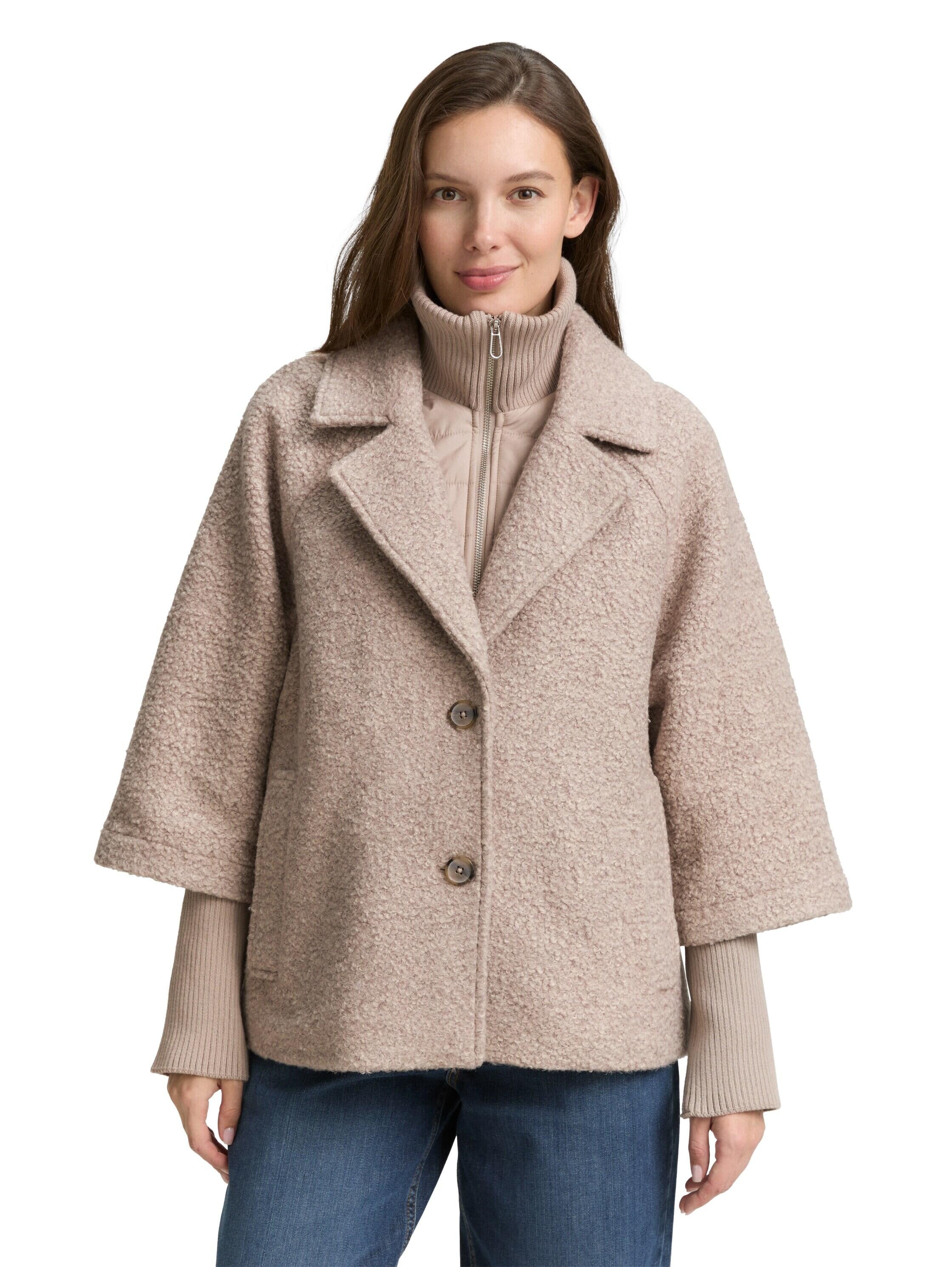 Bouclé-Jacke mit Steppeinsatz - 38230-boucle beige melange - Beige