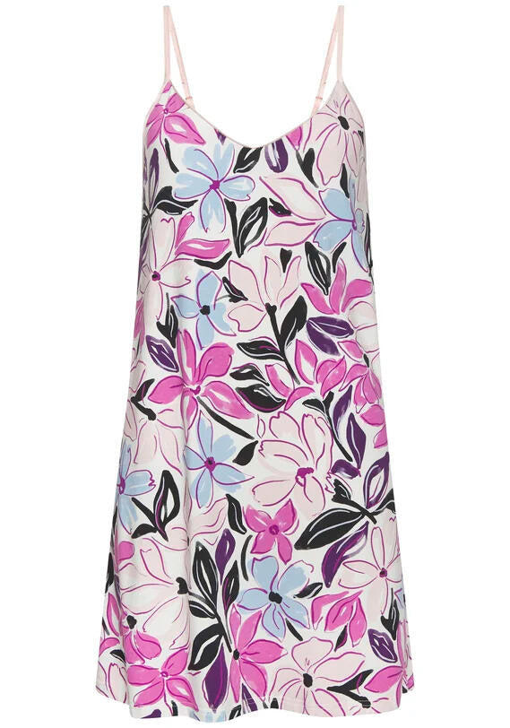 Schlafbluse Negligé floral - 21805-black flower - Rosa