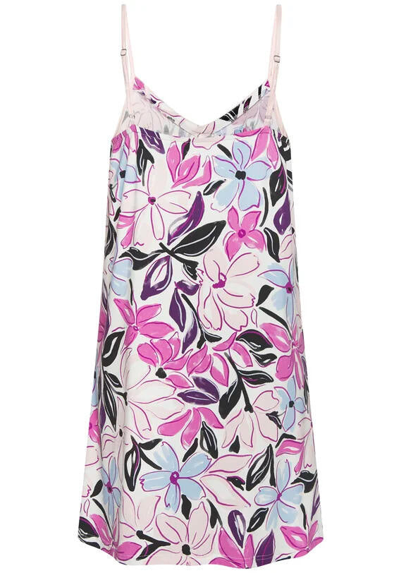 Schlafbluse Negligé floral - 21805-black flower - Rosa