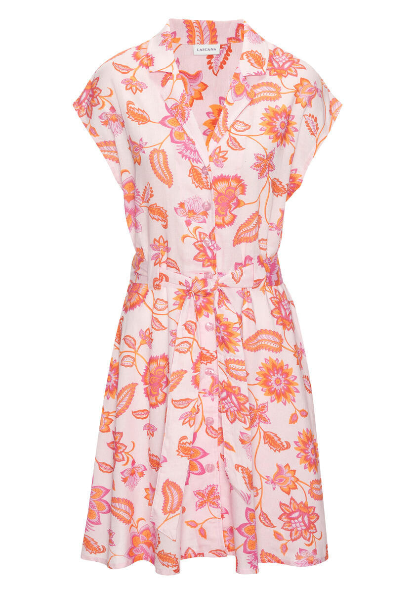 Hemdblusenkleid Mini aus Viskosemix - 12532-pink-orange - Rosa