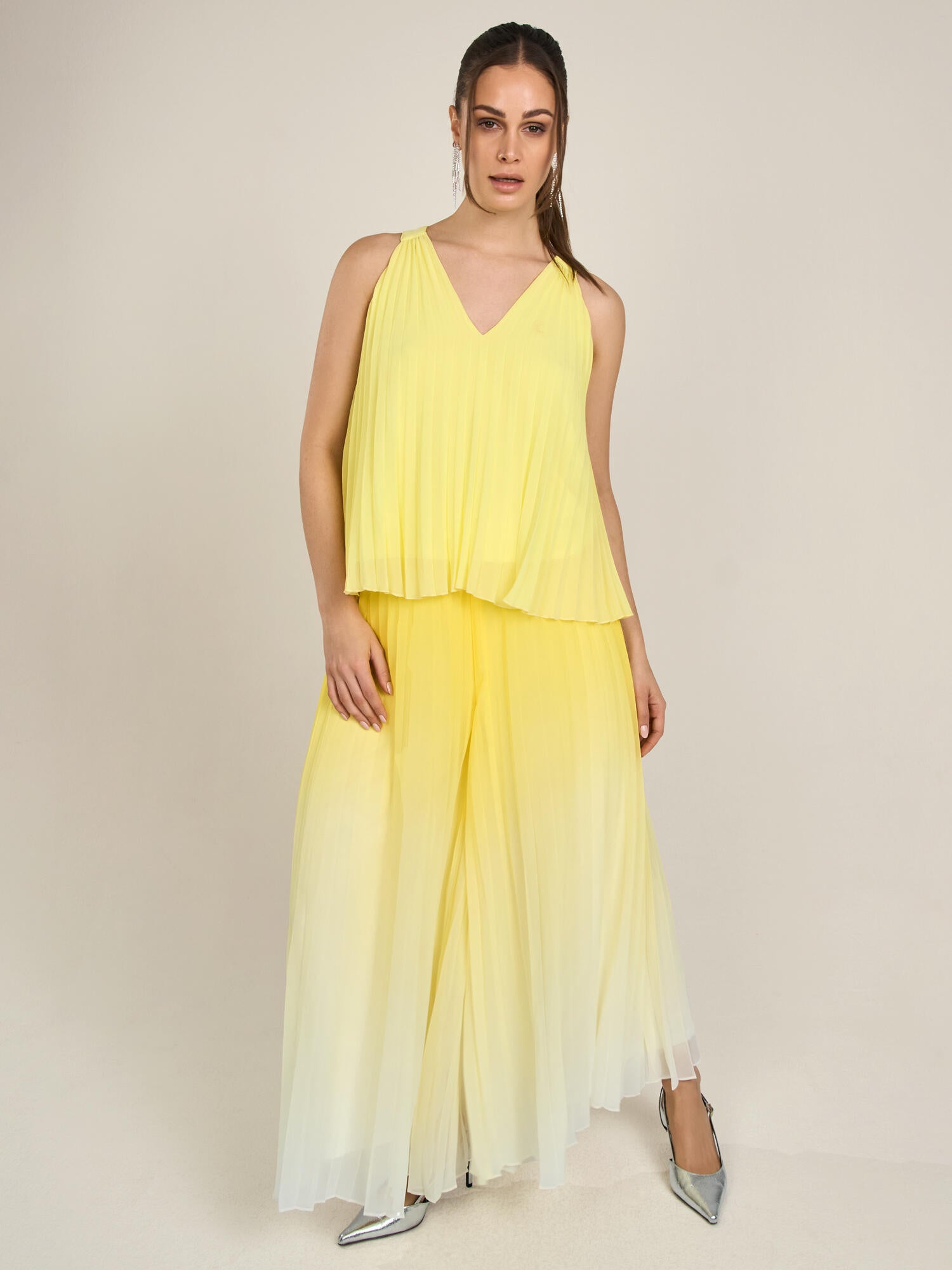 Plisseehose  Wide Leg - vanille-creme - Gelb