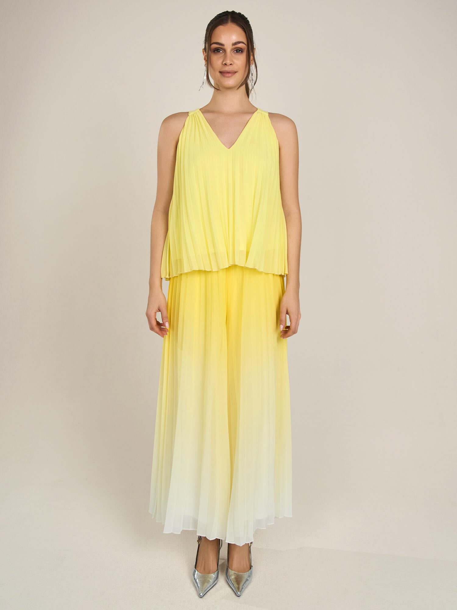 Plisseehose  Wide Leg - vanille-creme - Gelb