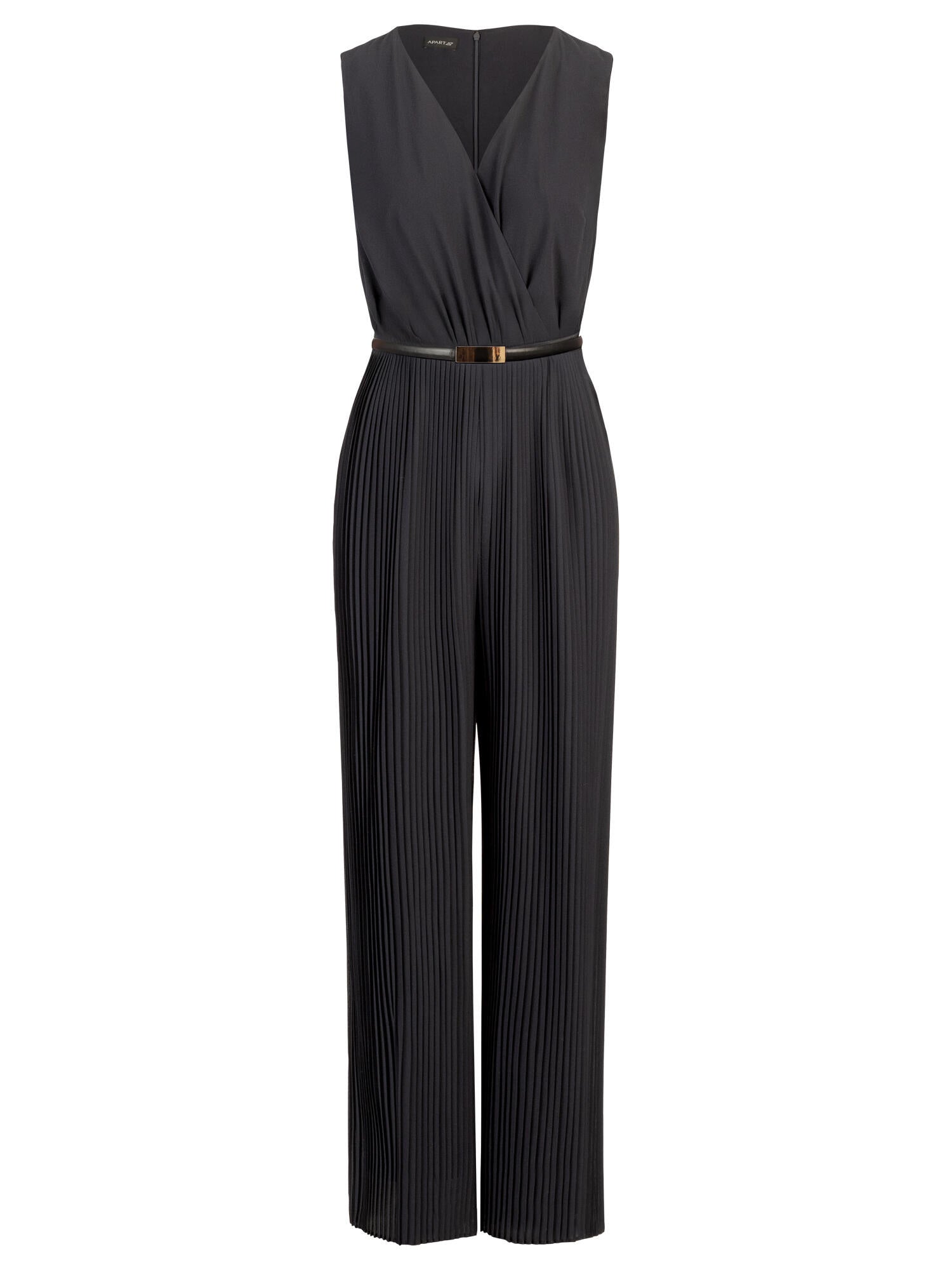 Plissee-Overall Maxi mit V-Ausschnitt - nachtblau - Blau