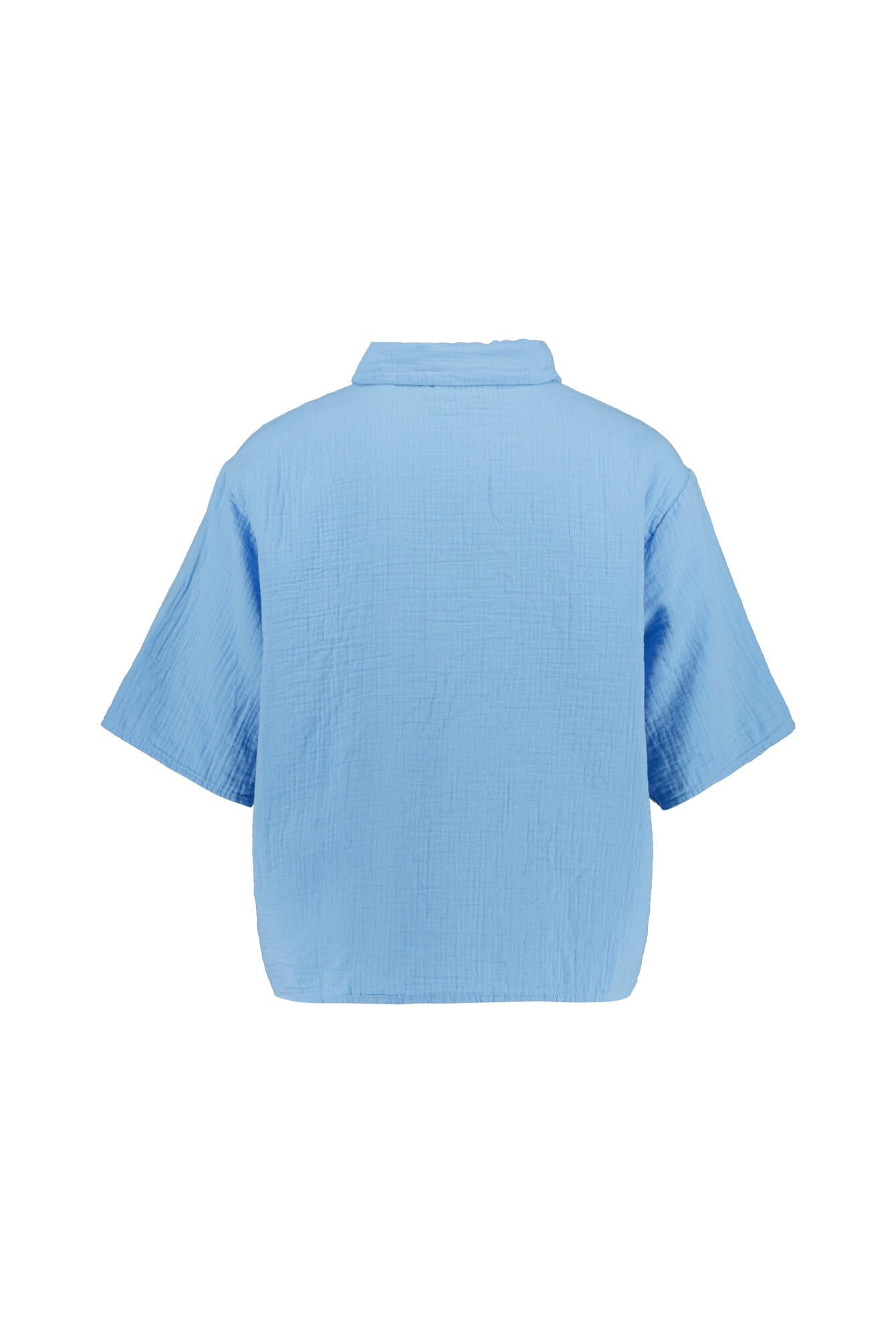 Kurze Bluse aus Musselin - 5446-River Blue - Blau