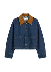 Jeansjacke mit Cord-Kragen - 4460-Dark Blue_Multi_21 - Blau