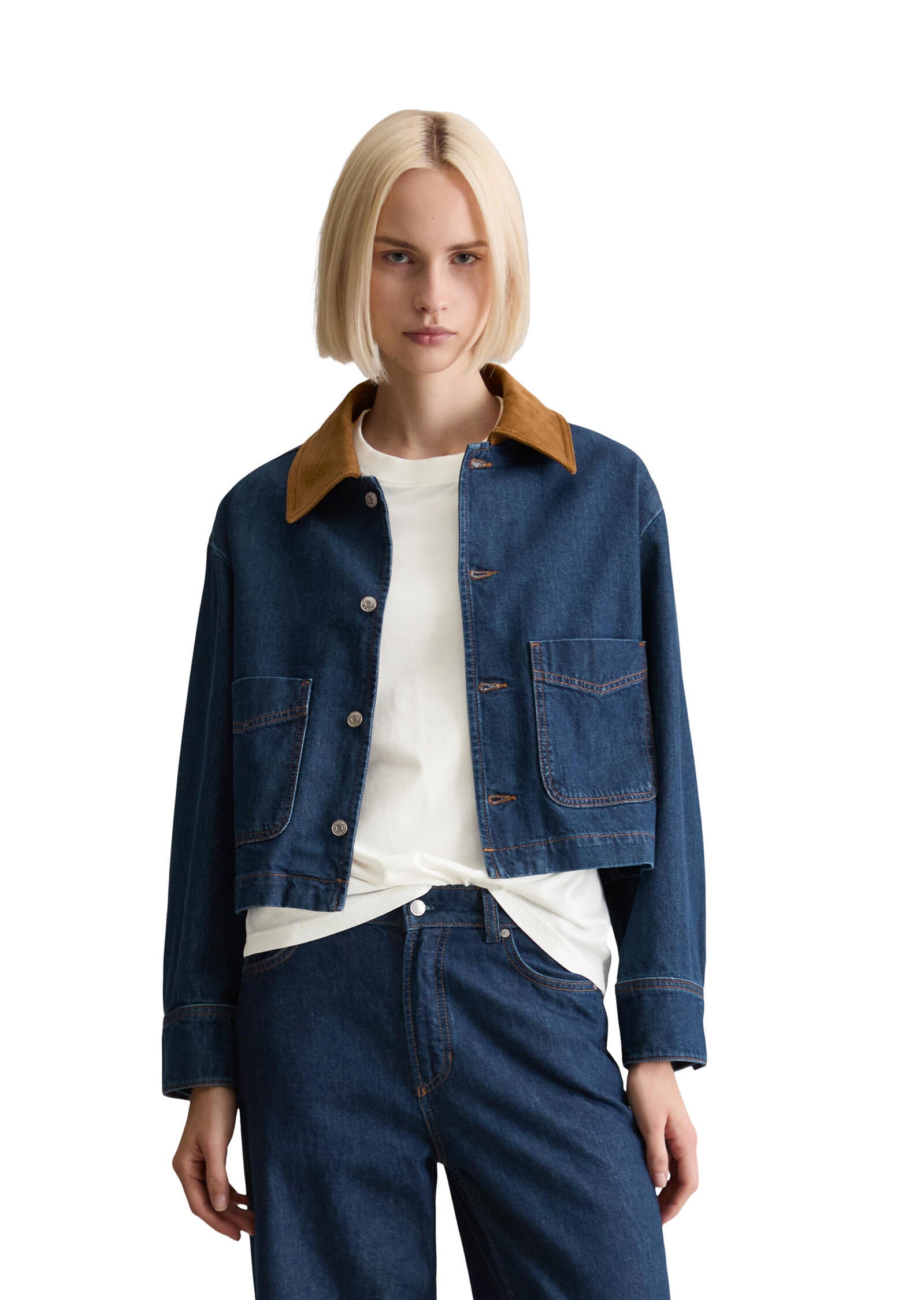Jeansjacke mit Cord-Kragen - 4460-Dark Blue_Multi_21 - Blau