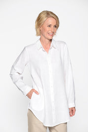 Longbluse aus Leinen - 100 WEISS - Weiß